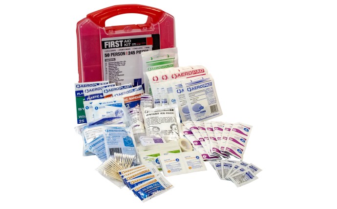 6050 - 50 person Red Plastic First Aid Kit Open_FAK6050.jpg